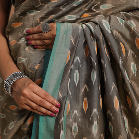 Brown Mercerised Cotton Handloom Pochampally Ikat Saree