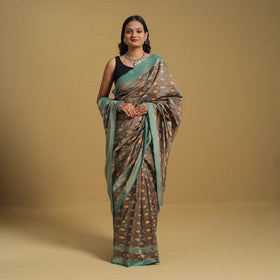 Brown Mercerised Cotton Handloom Pochampally Ikat Saree