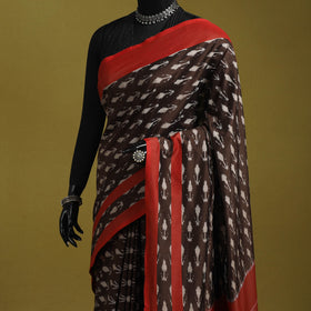 Brown - mercerised cotton handloom pochampally ikat saree