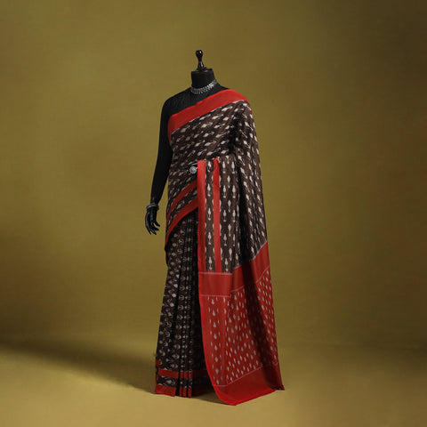 Brown - mercerised cotton handloom pochampally ikat saree