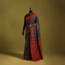 Brown - mercerised cotton handloom pochampally ikat saree