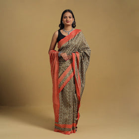 Brown Mercerised Cotton Handloom Pochampally Ikat Saree