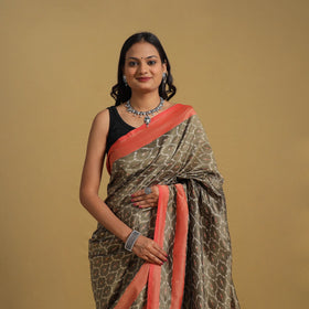 Brown Mercerised Cotton Handloom Pochampally Ikat Saree