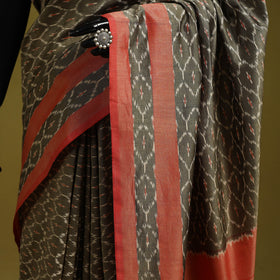 Brown - mercerised cotton handloom pochampally ikat saree