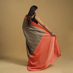 Brown Mercerised Cotton Handloom Pochampally Ikat Saree