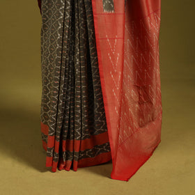 Brown - mercerised cotton handloom pochampally ikat saree