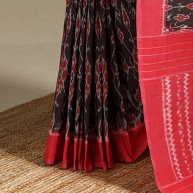 Brown - mercerised cotton handloom pochampally ikat saree