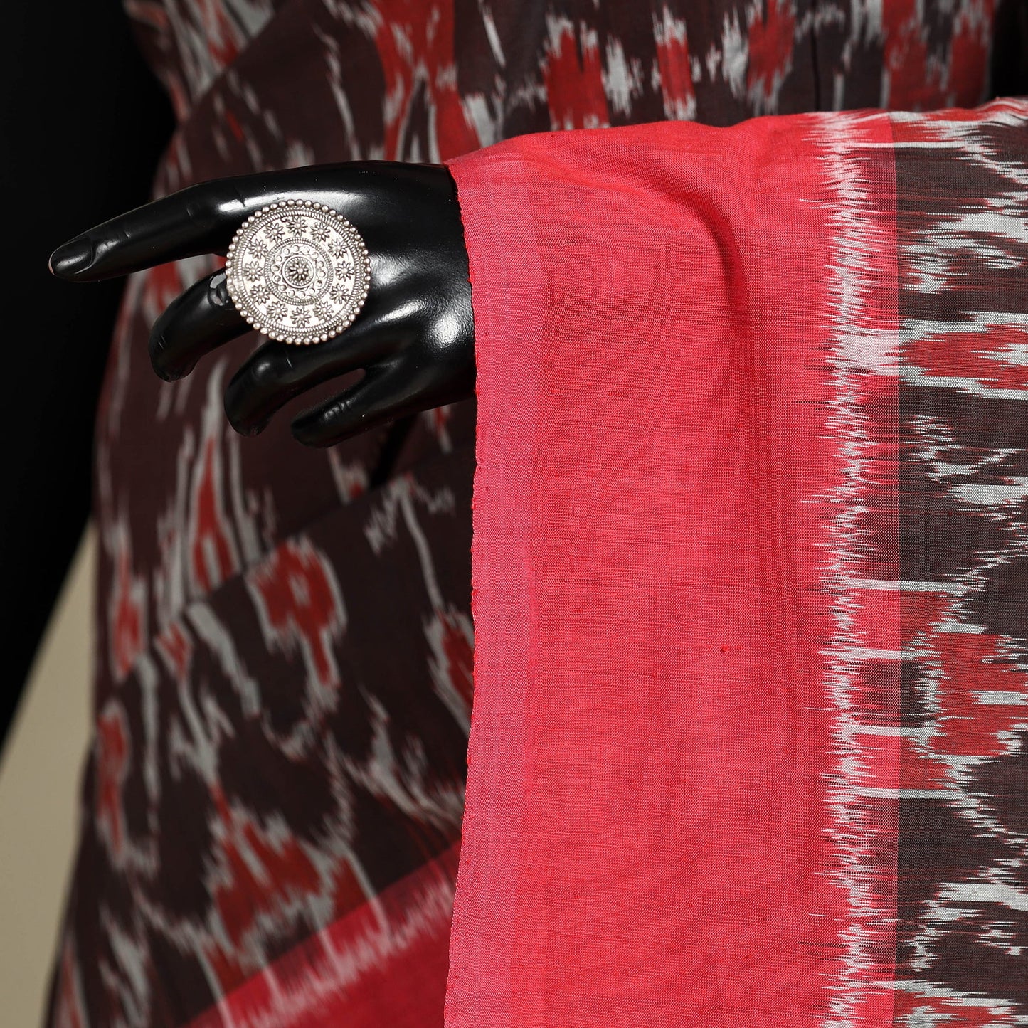 Brown - mercerised cotton handloom pochampally ikat saree