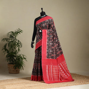 Brown - mercerised cotton handloom pochampally ikat saree