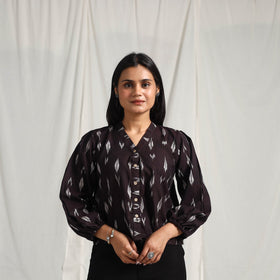  Brown Mercerised Cotton Pochampally Ikat Crop Top