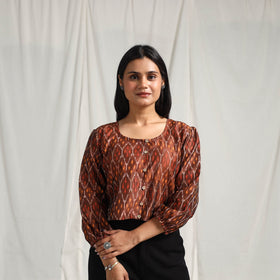 Buy Brown Mercerised Cotton Pochampally Ikat Crop Top