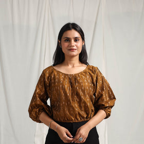 Buy Brown Mercerised Cotton Pochampally Ikat Crop Top