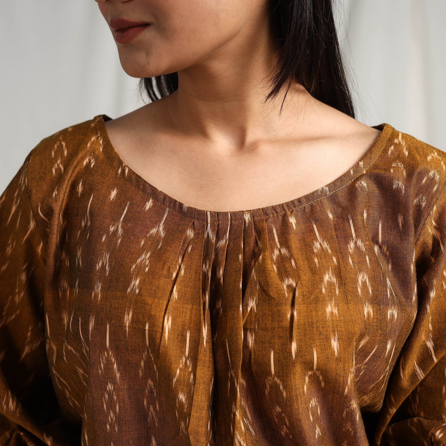 Buy Brown Mercerised Cotton Pochampally Ikat Crop Top