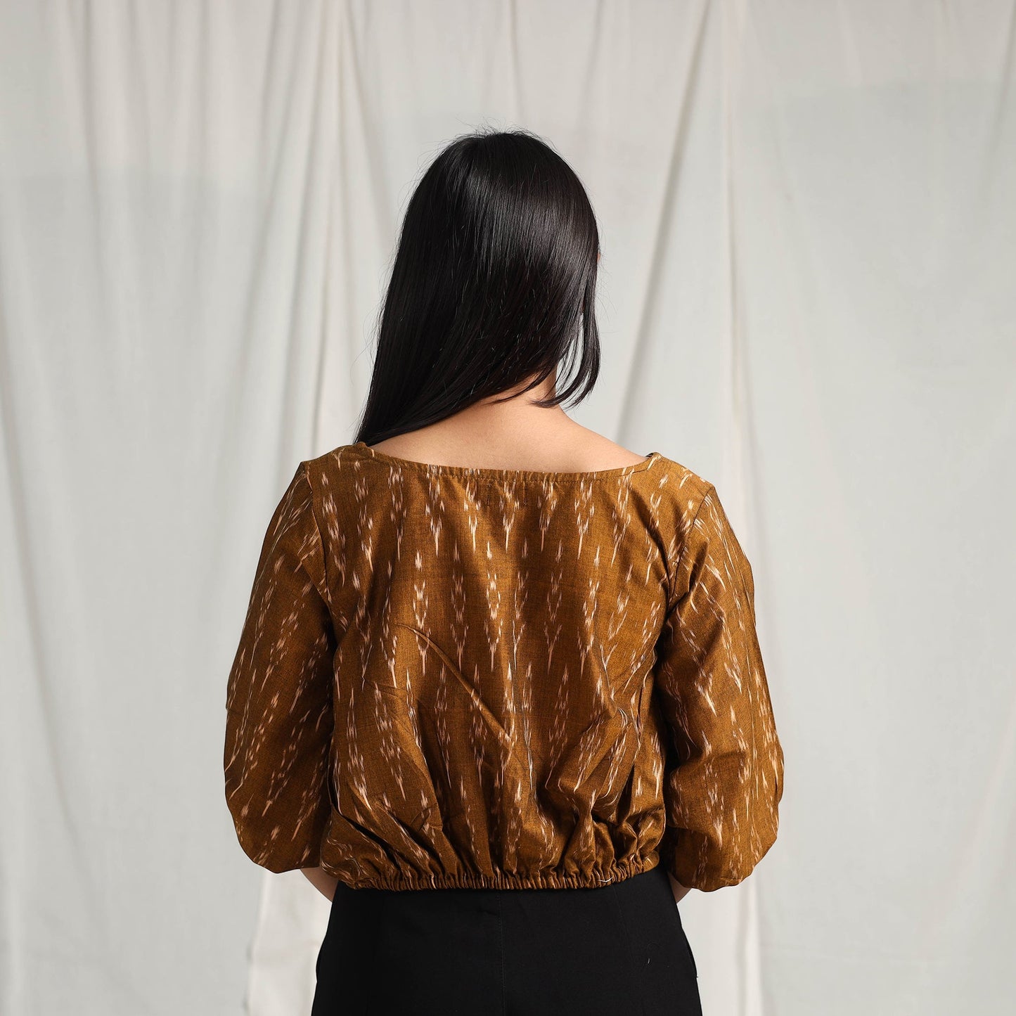 Buy Brown Mercerised Cotton Pochampally Ikat Crop Top