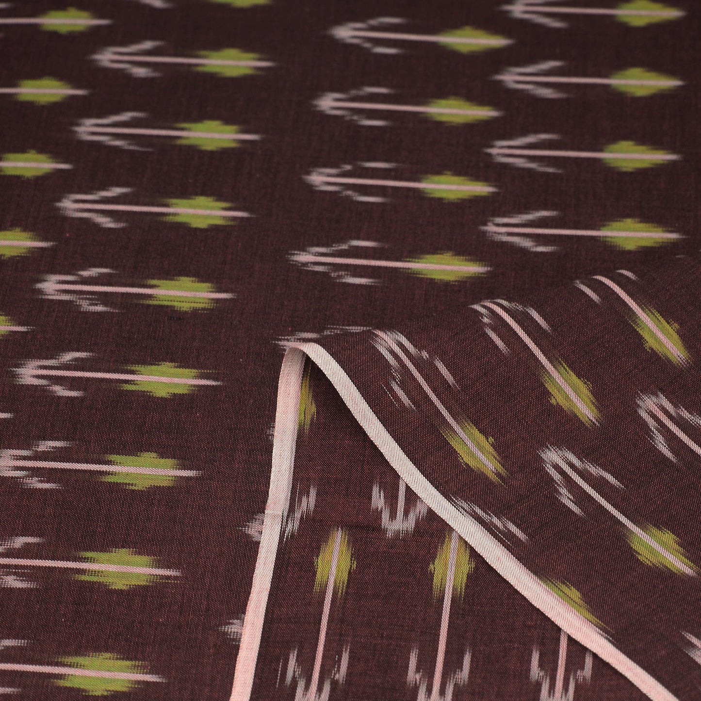 Buy Brown Mercerised Cotton Pochampally Ikat Fabric