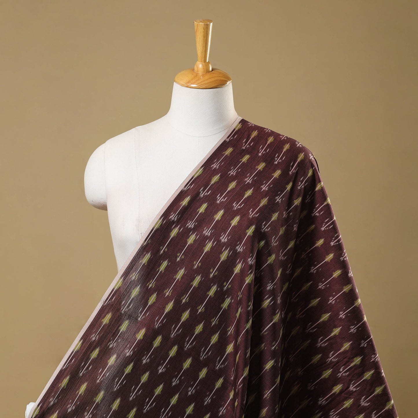 Buy Brown Mercerised Cotton Pochampally Ikat Fabric
