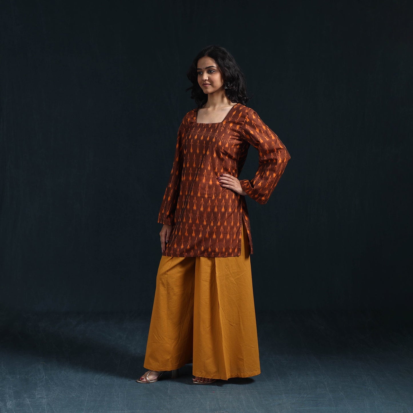 Mercerised cotton short pochampally ikat kurta for women 13