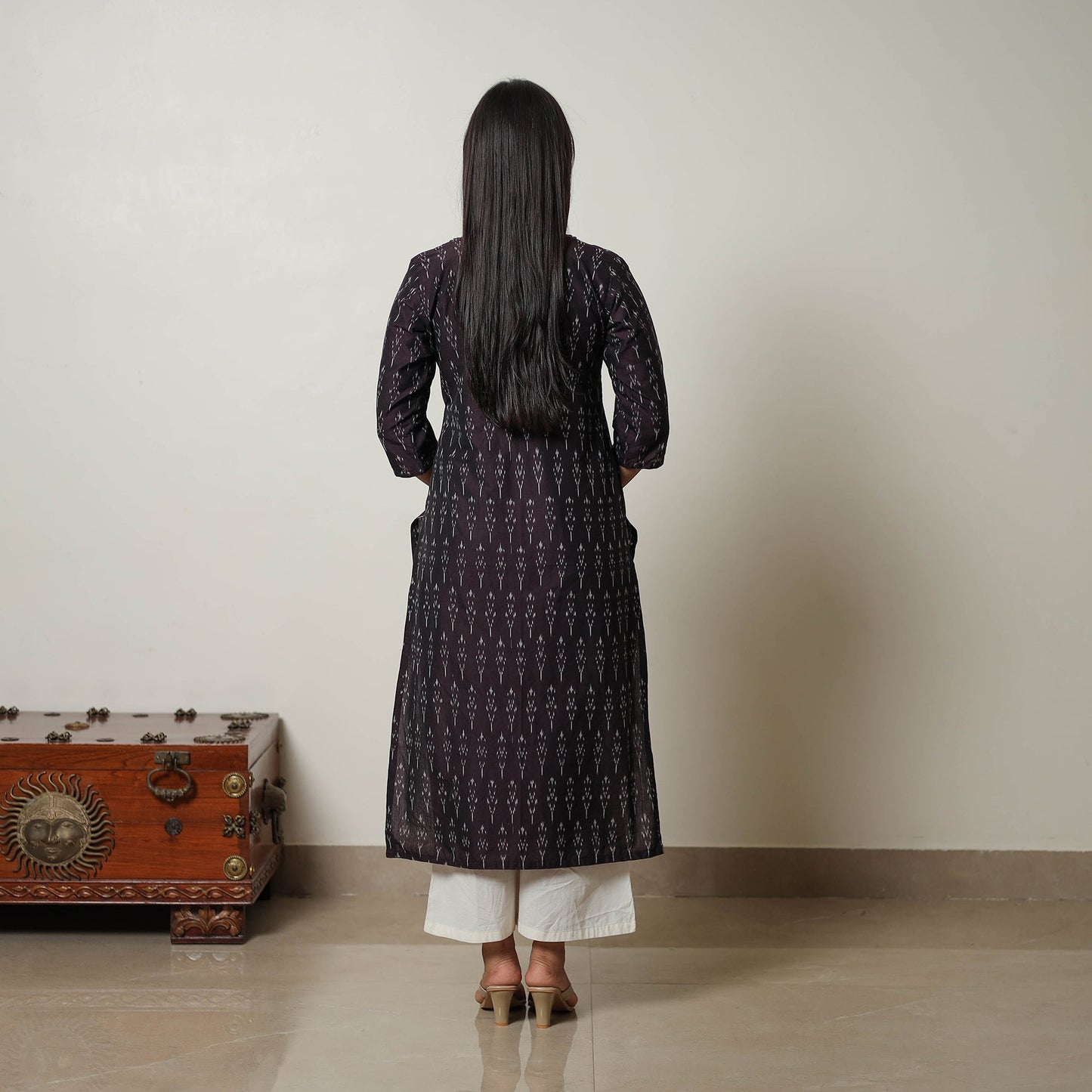 Buy Brown Mercerised Cotton Straight Pochampally Ikat Kurta