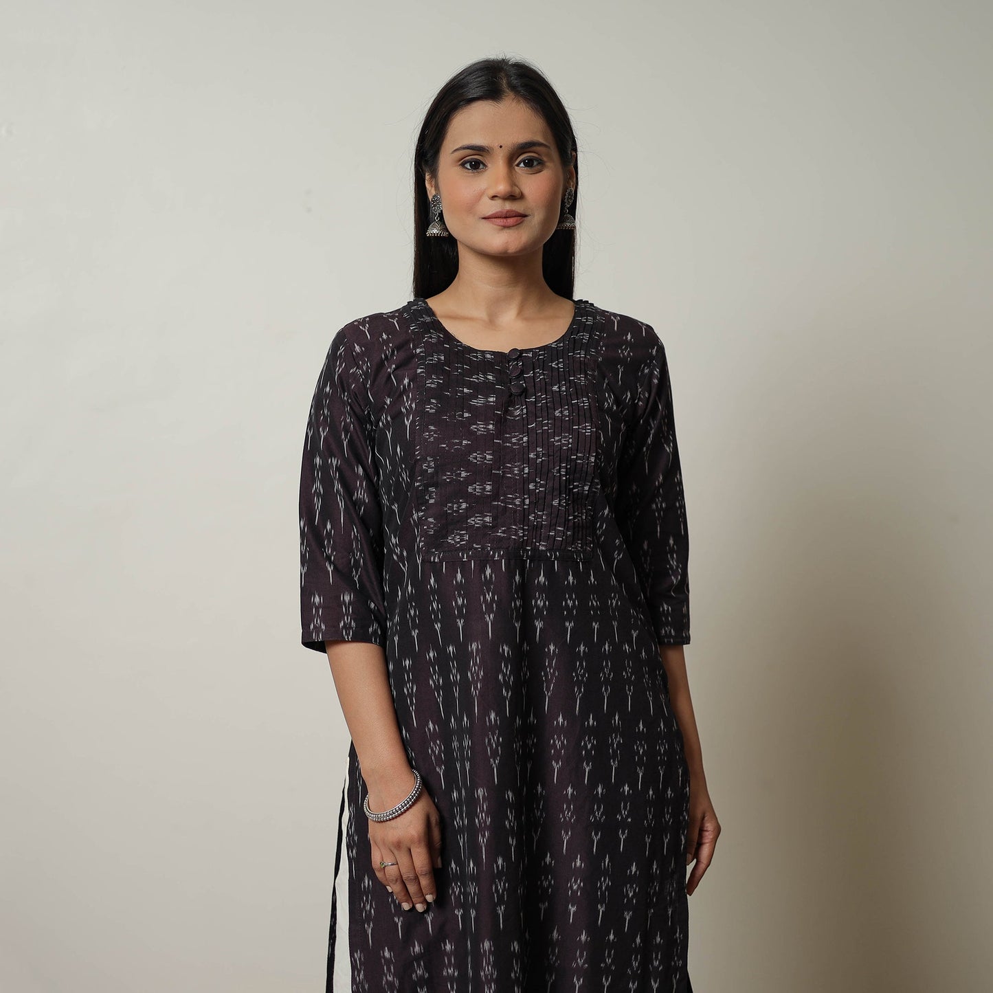 Buy Brown Mercerised Cotton Straight Pochampally Ikat Kurta