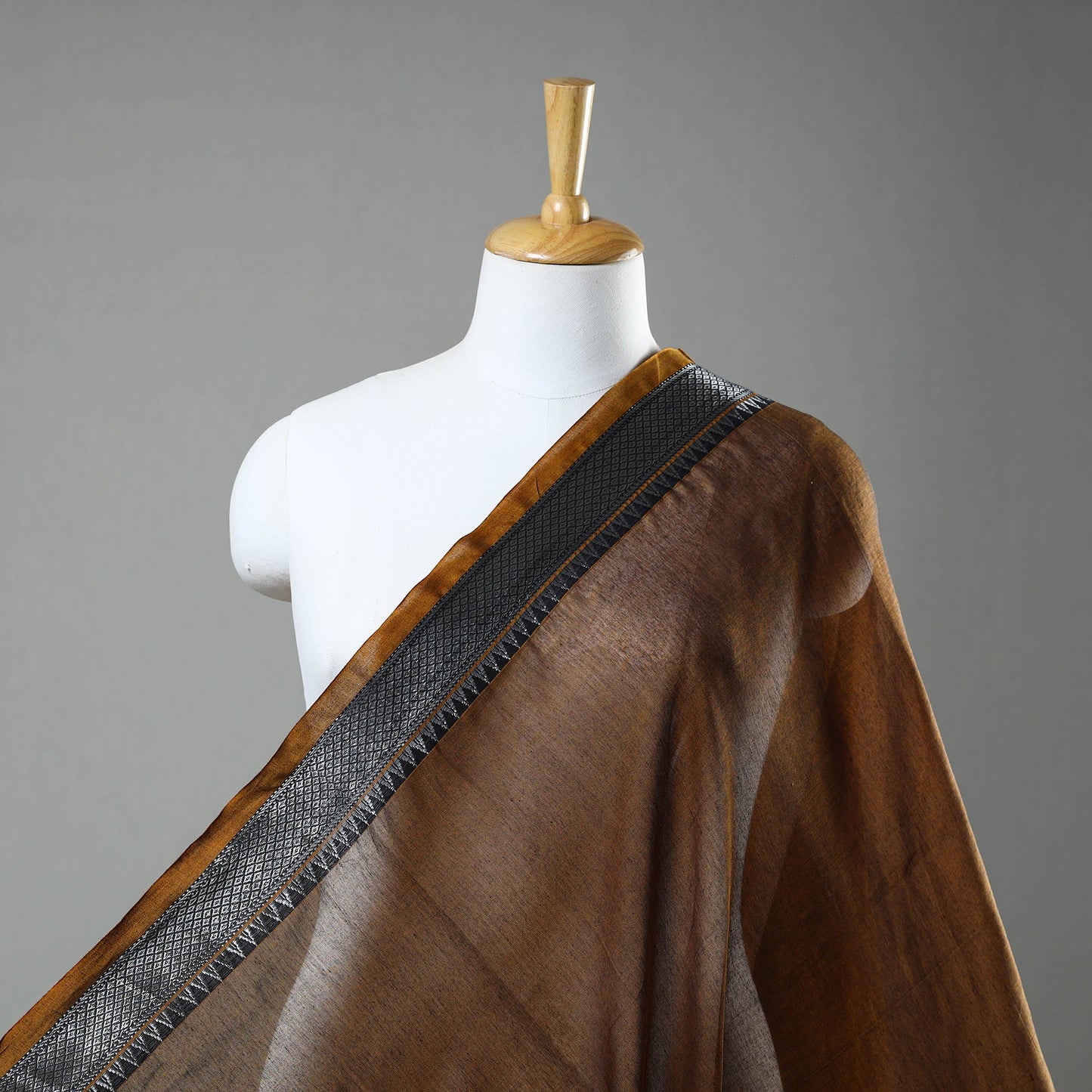  Brown Mercerised Cotton Zari Border Dharwad Fabric