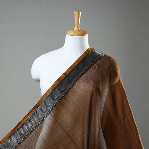  Brown Mercerised Cotton Zari Border Dharwad Fabric