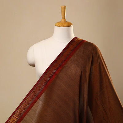  Brown Mercerised Cotton Zari Border Dharwad Fabric