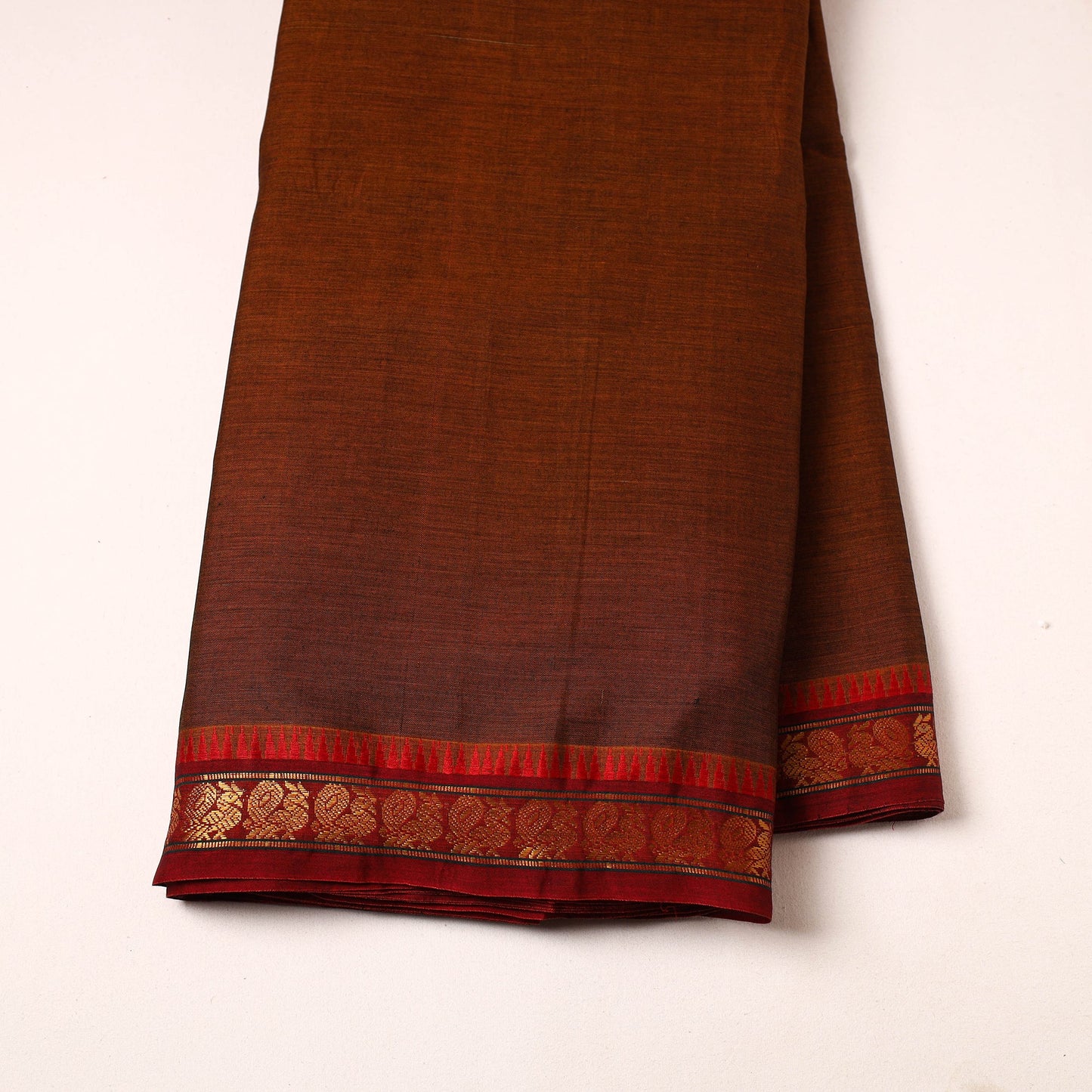  Brown Mercerised Cotton Zari Border Dharwad Fabric