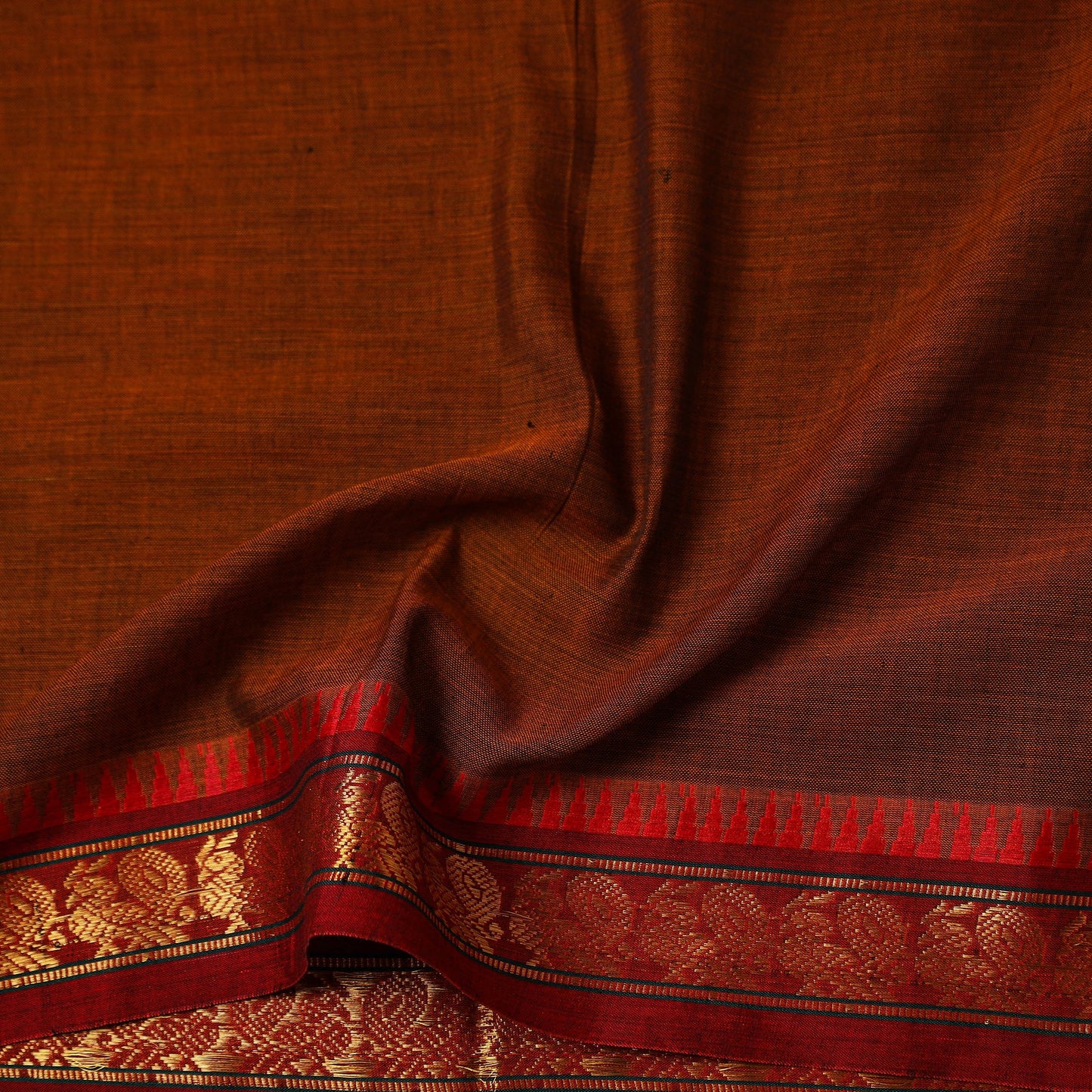  Brown Mercerised Cotton Zari Border Dharwad Fabric