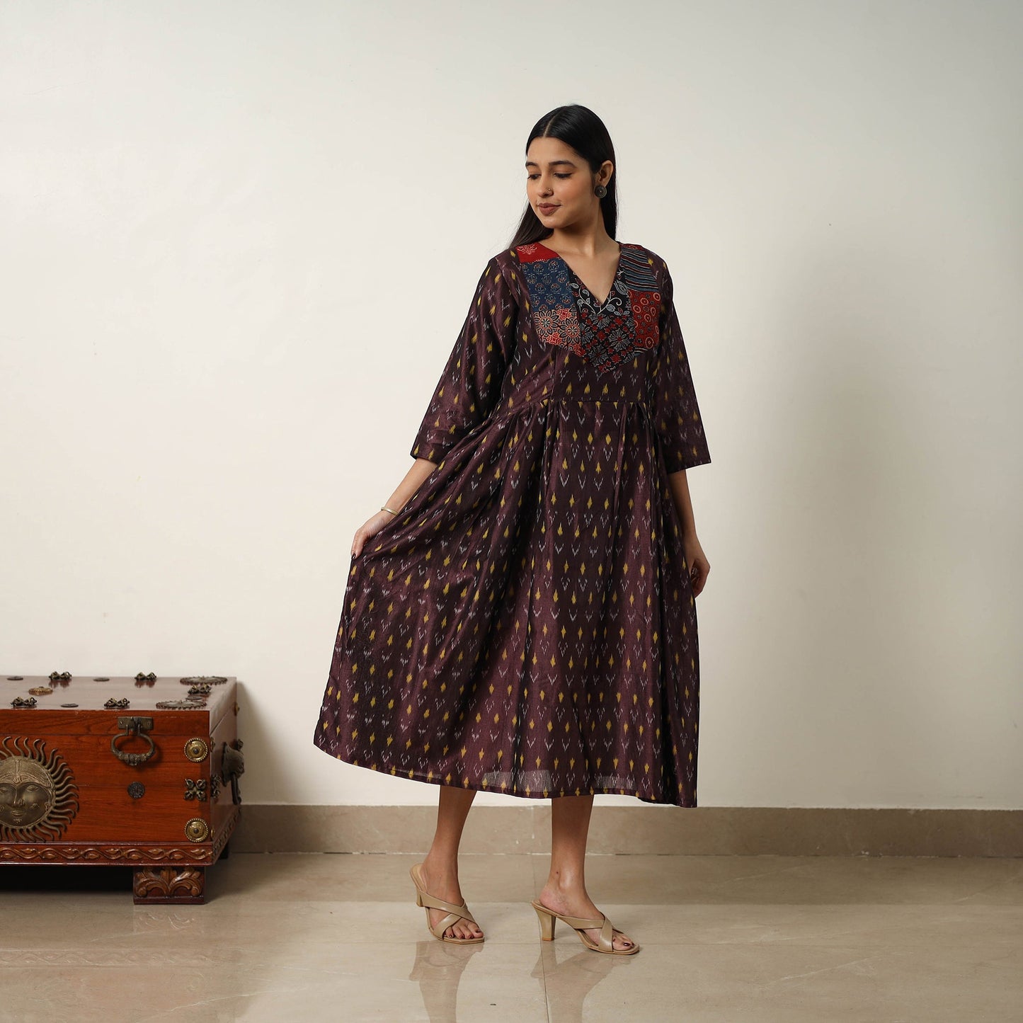  Mercerized Cotton Flared Pochampally Ikat Dress