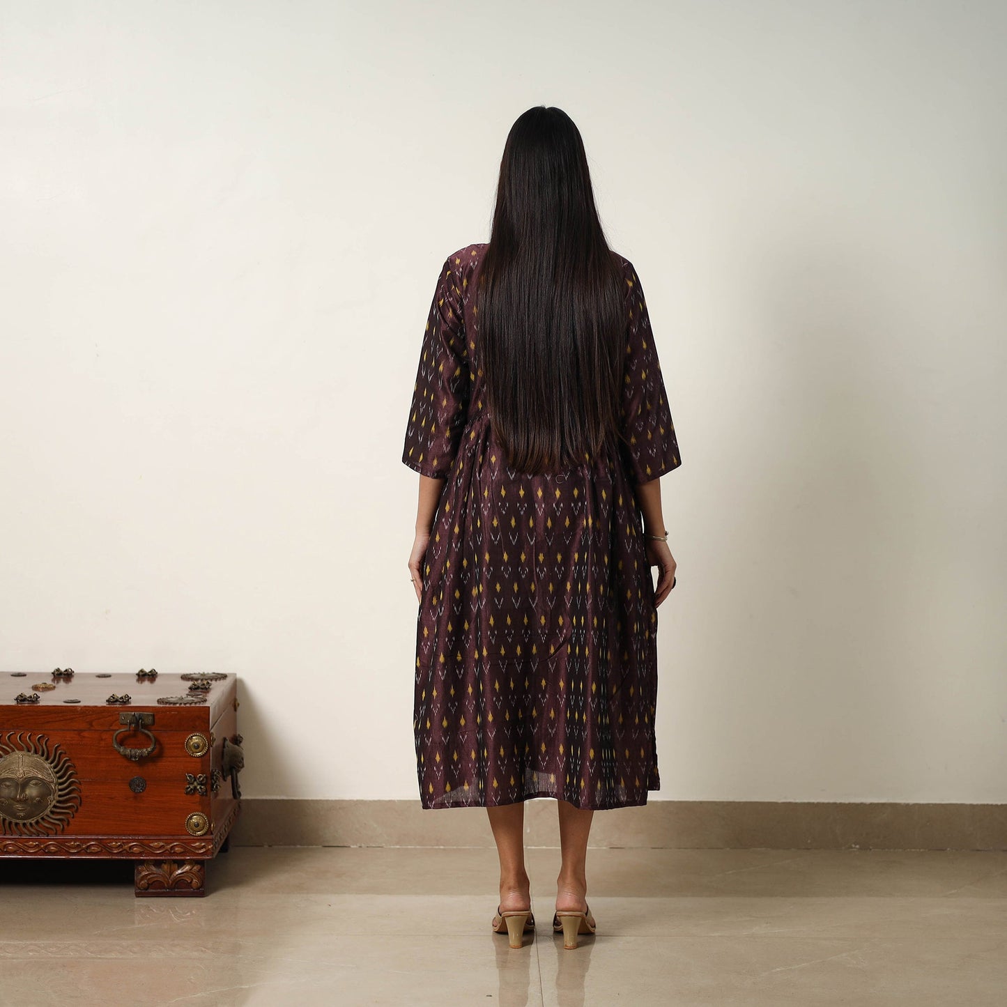  Mercerized Cotton Flared Pochampally Ikat Dress