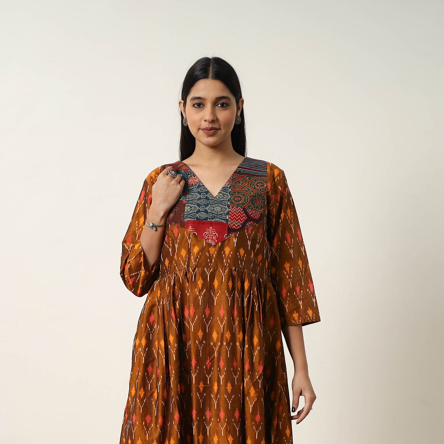 Mercerized Cotton Flared Pochampally Ikat Dress