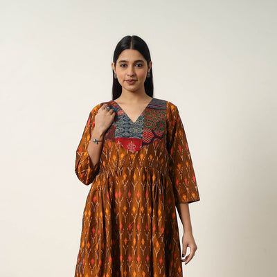  Mercerized Cotton Flared Pochampally Ikat Dress