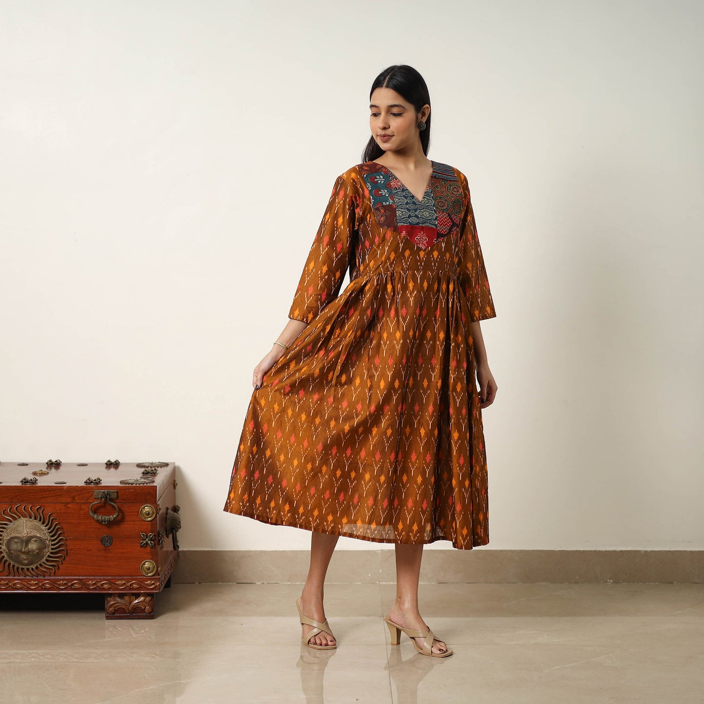  Mercerized Cotton Flared Pochampally Ikat Dress