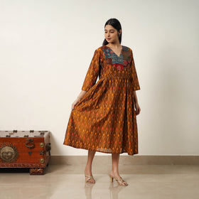  Mercerized Cotton Flared Pochampally Ikat Dress