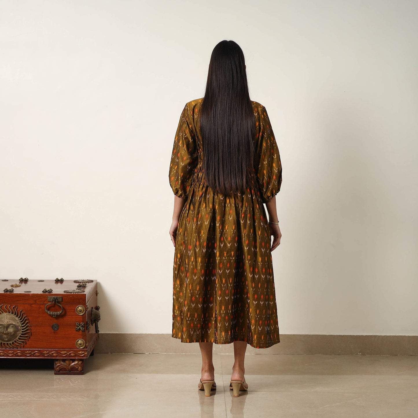 Buy Mercerized Cotton Flared Pochampally Ikat Dress