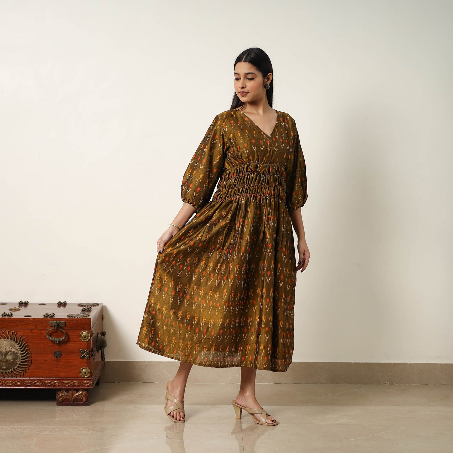 Buy Mercerized Cotton Flared Pochampally Ikat Dress