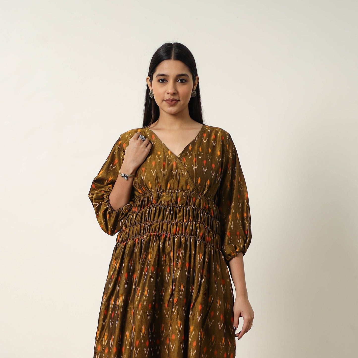 Buy Mercerized Cotton Flared Pochampally Ikat Dress