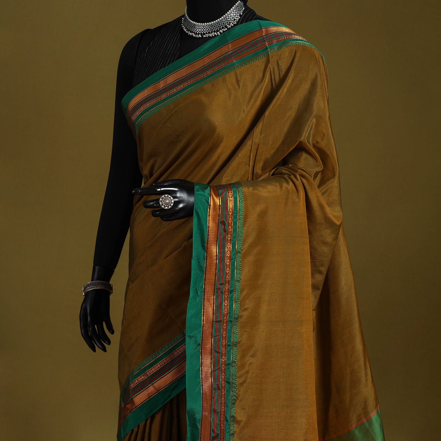 Brown - mercerized cotton ilkal saree with border 16