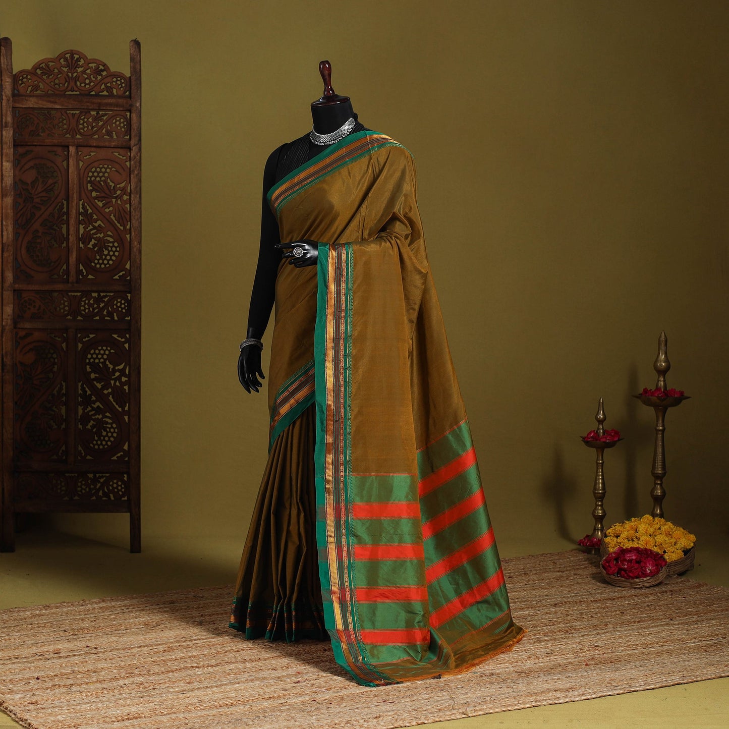 Brown - mercerized cotton ilkal saree with border 16