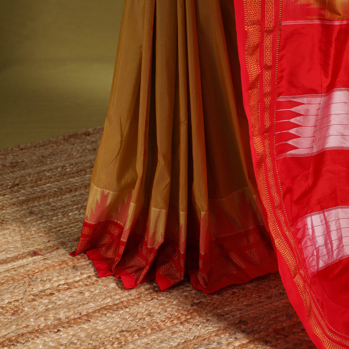 Brown - mercerized cotton thread buti ilkal saree