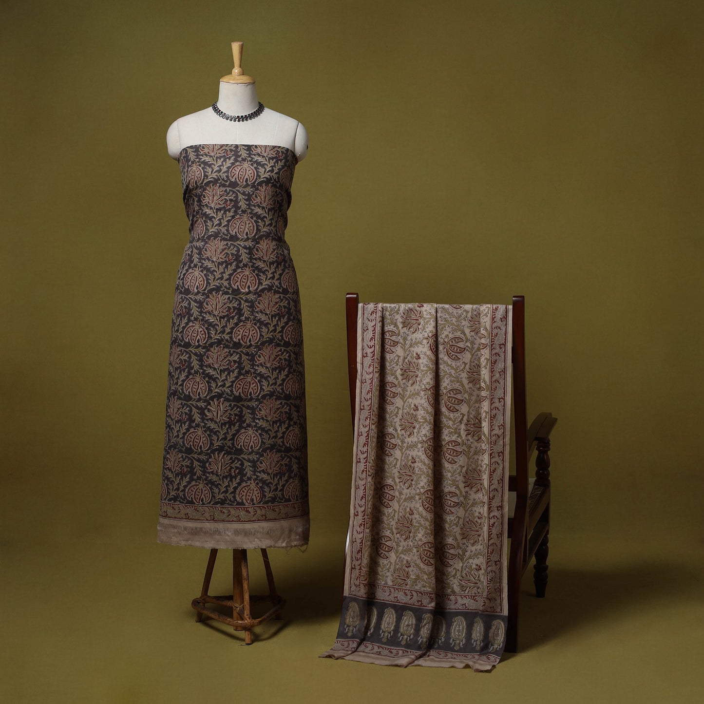 Merino wool pedana kalamkari 3pc unstitched dress material