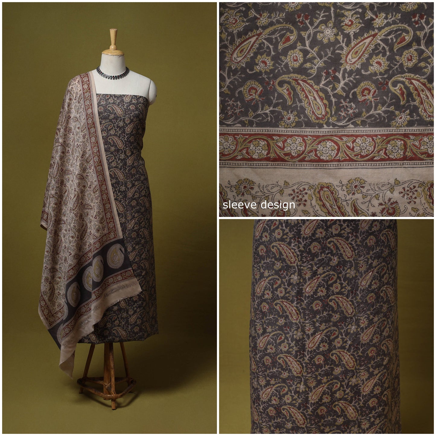 Merino wool pedana kalamkari 3pc unstitched dress material