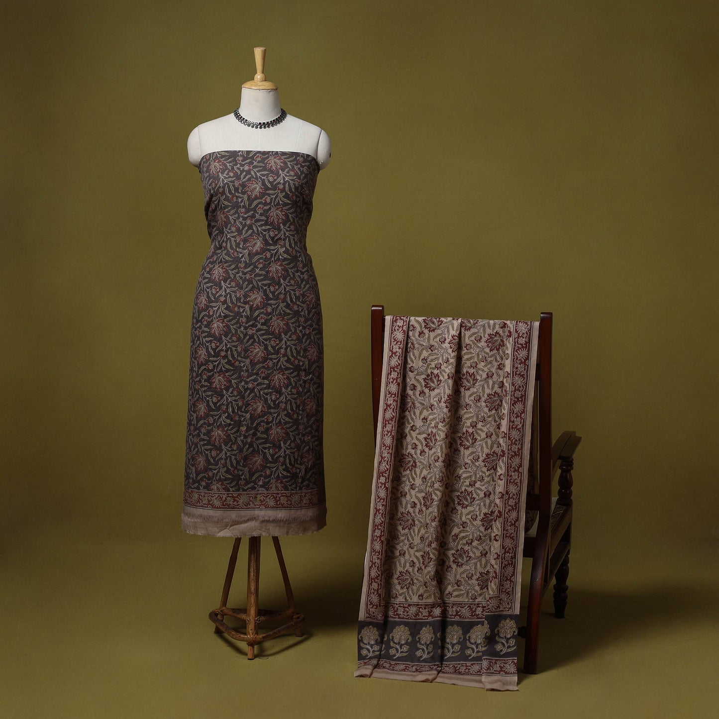 Merino wool pedana kalamkari 3pc unstitched dress material