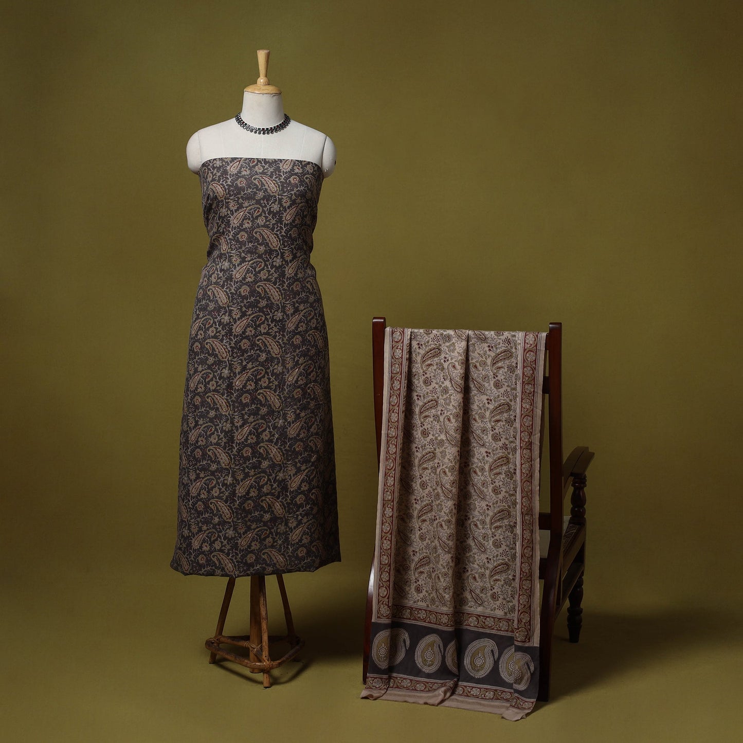 Merino wool pedana kalamkari 3pc unstitched dress material