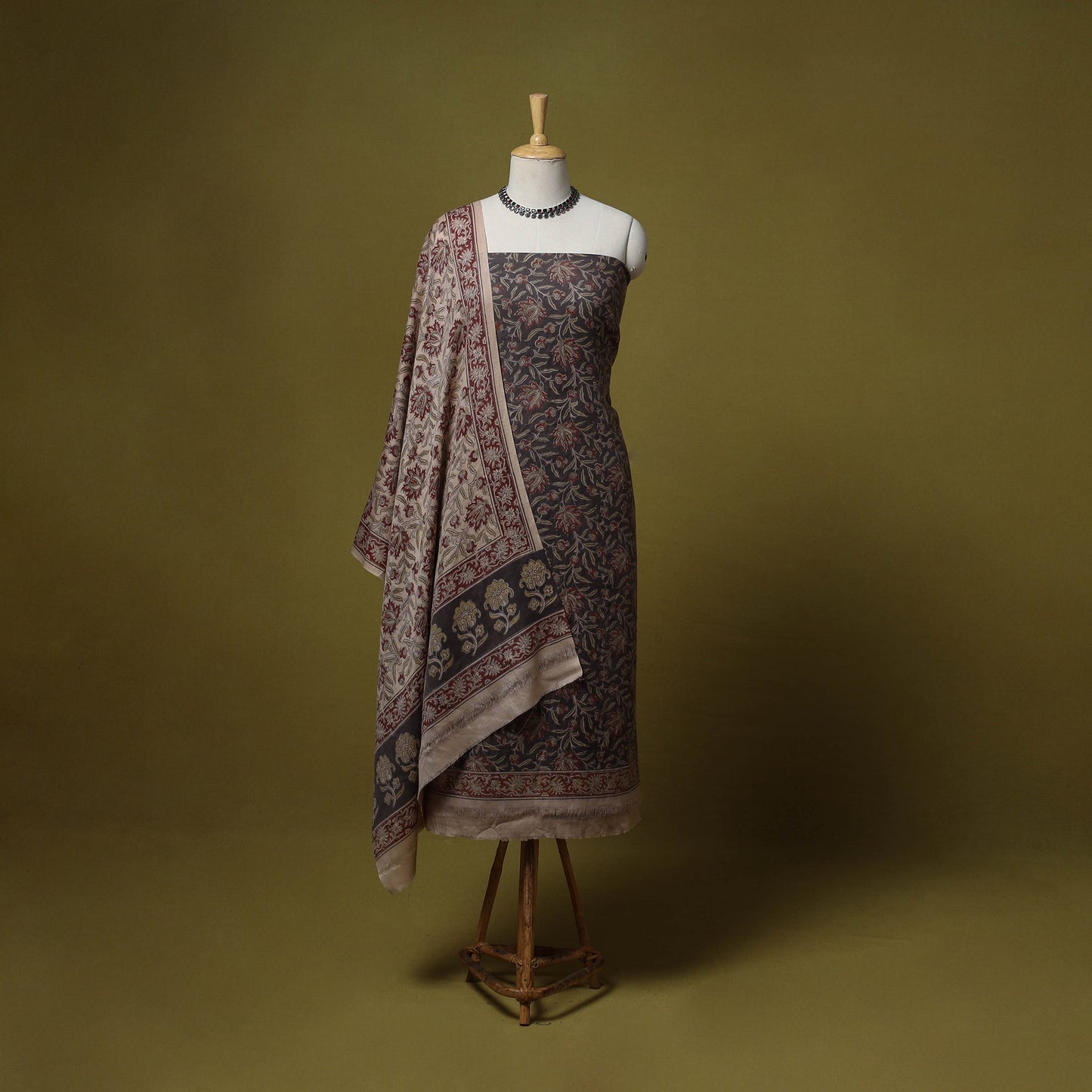 Merino wool pedana kalamkari 3pc unstitched dress material