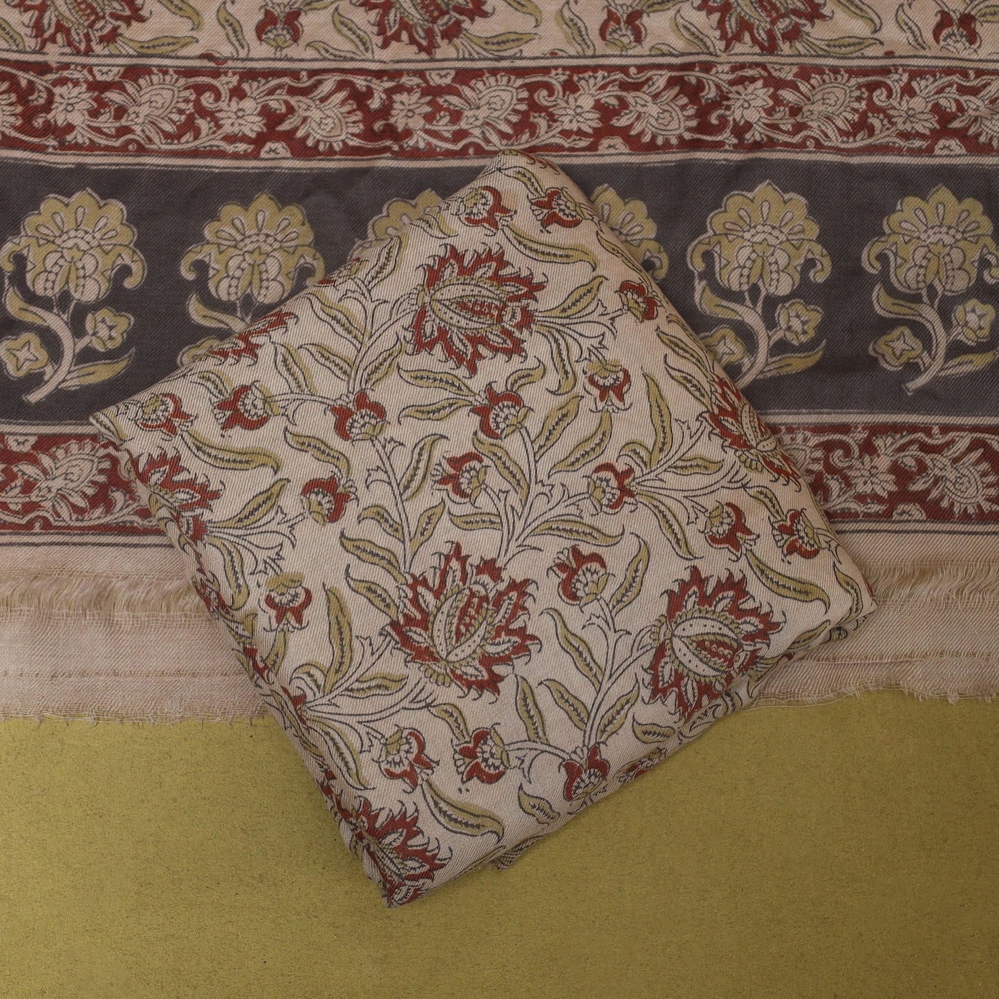 Merino wool pedana kalamkari 3pc unstitched dress material