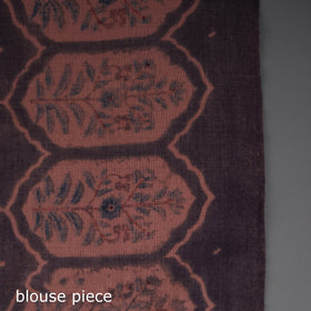  Brown Merino Wool Block Print Ajrakh Saree with Tassels