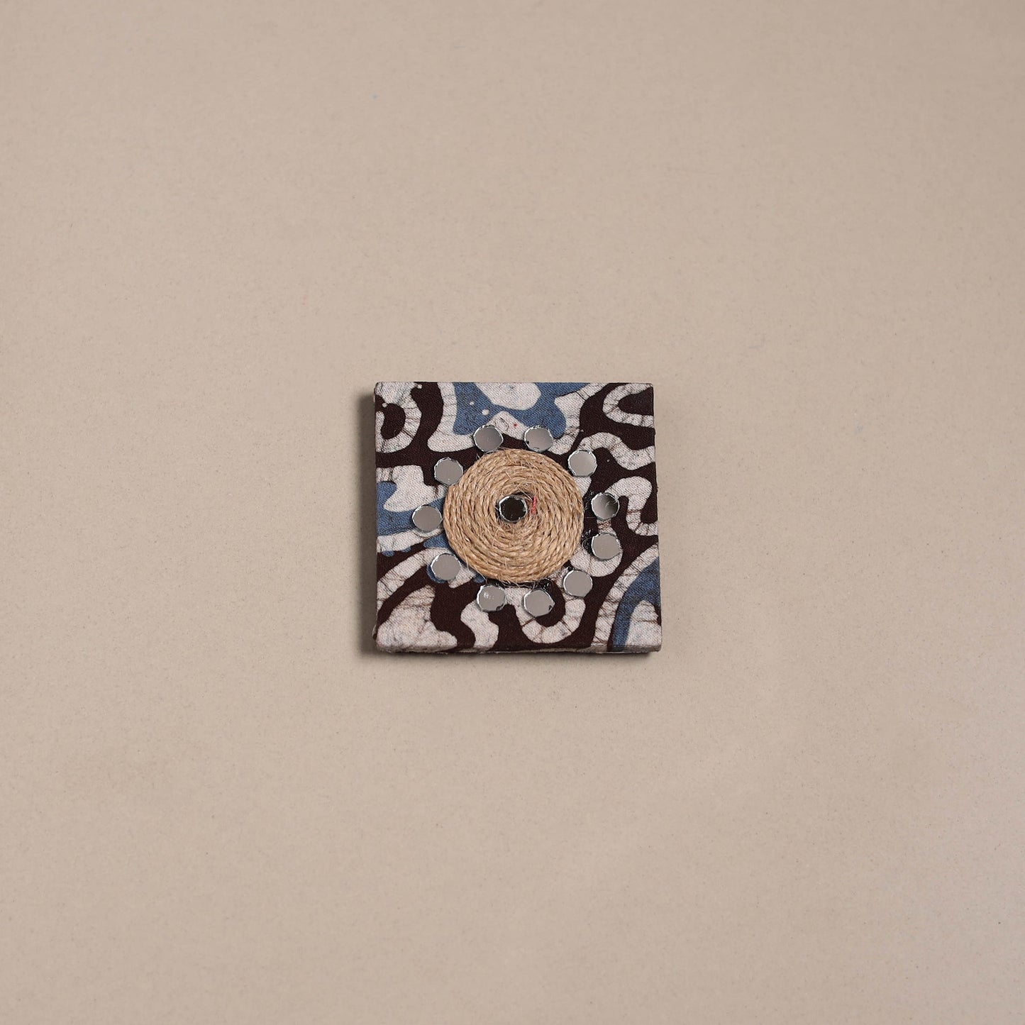 Brown - mirror work handmade fabart jute magnet 08