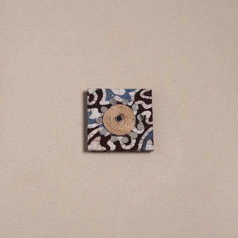 Brown - mirror work handmade fabart jute magnet 08