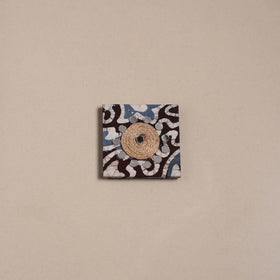 Brown - mirror work handmade fabart jute magnet 08